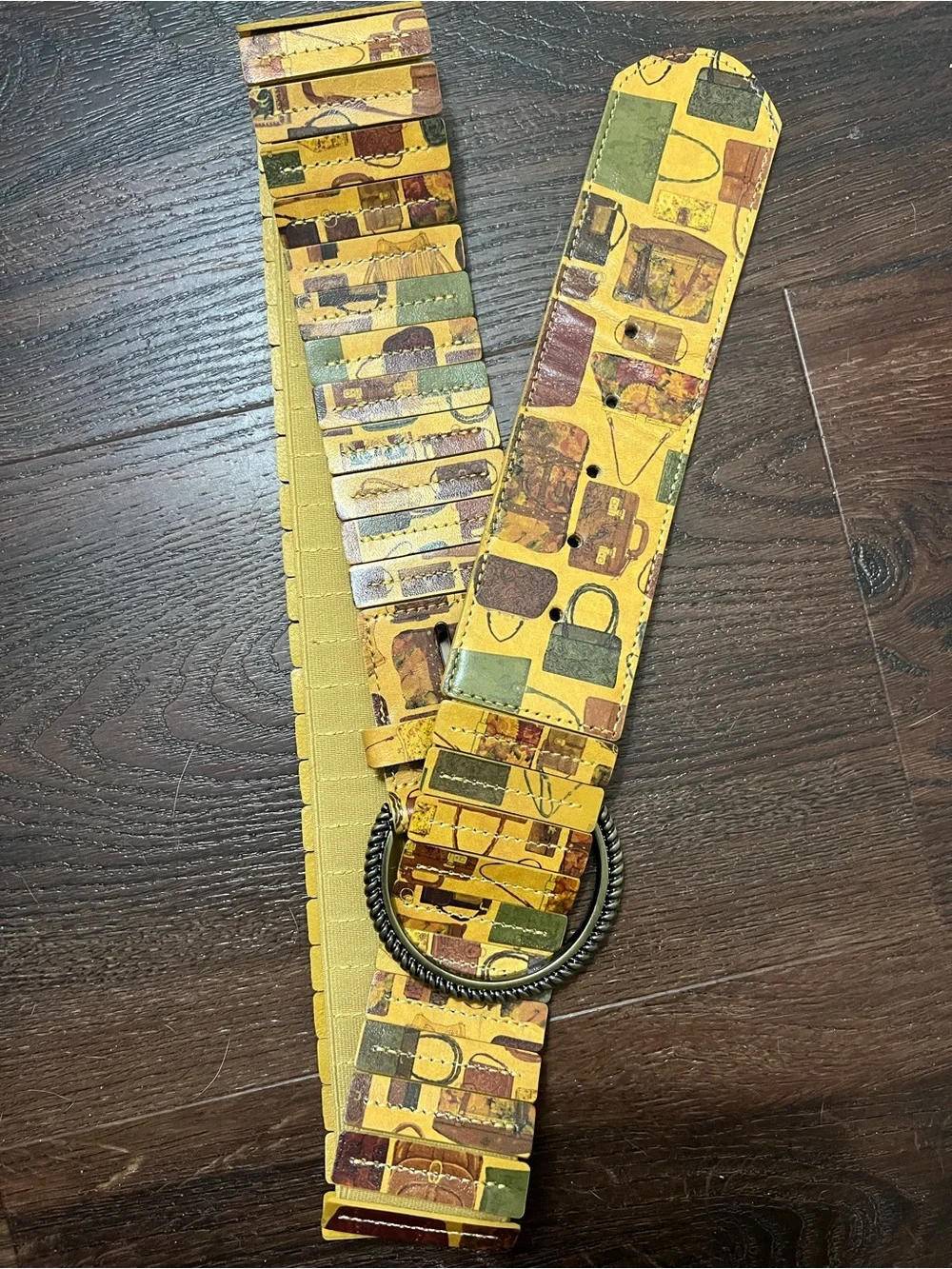 Patricia Nash Vintage Style Yellow Patchwork Stretch Belt